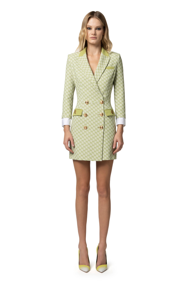 Coat dress in stretch crêpe fabric with logo print - Elisabetta Franchi® Outlet