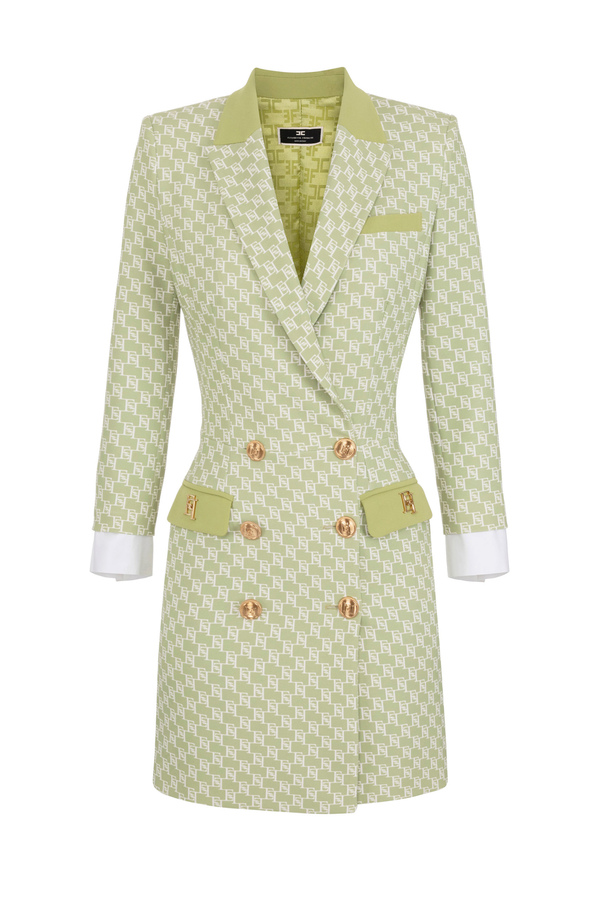 Coat dress in stretch crêpe fabric with logo print - Elisabetta Franchi® Outlet