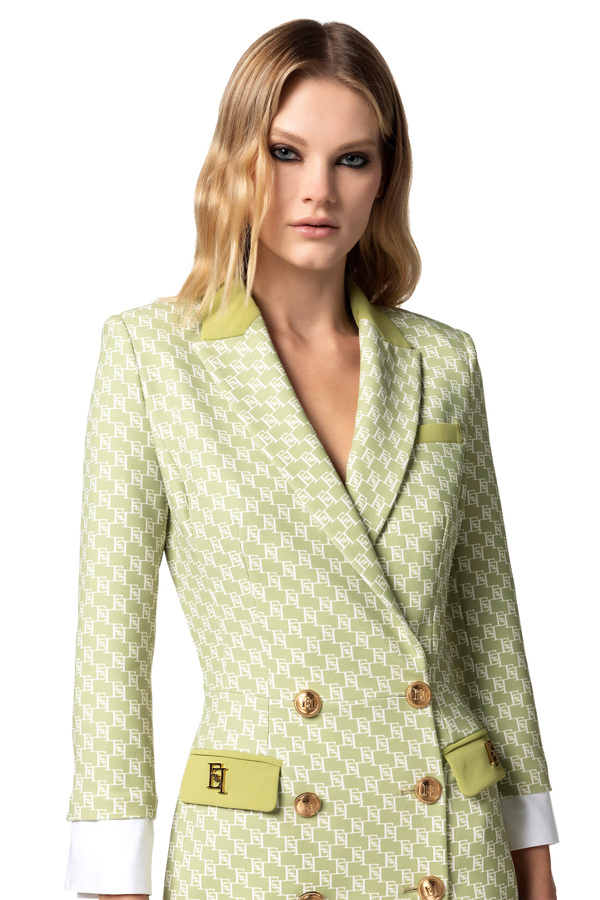 Coat dress in stretch crêpe fabric with logo print - Elisabetta Franchi® Outlet