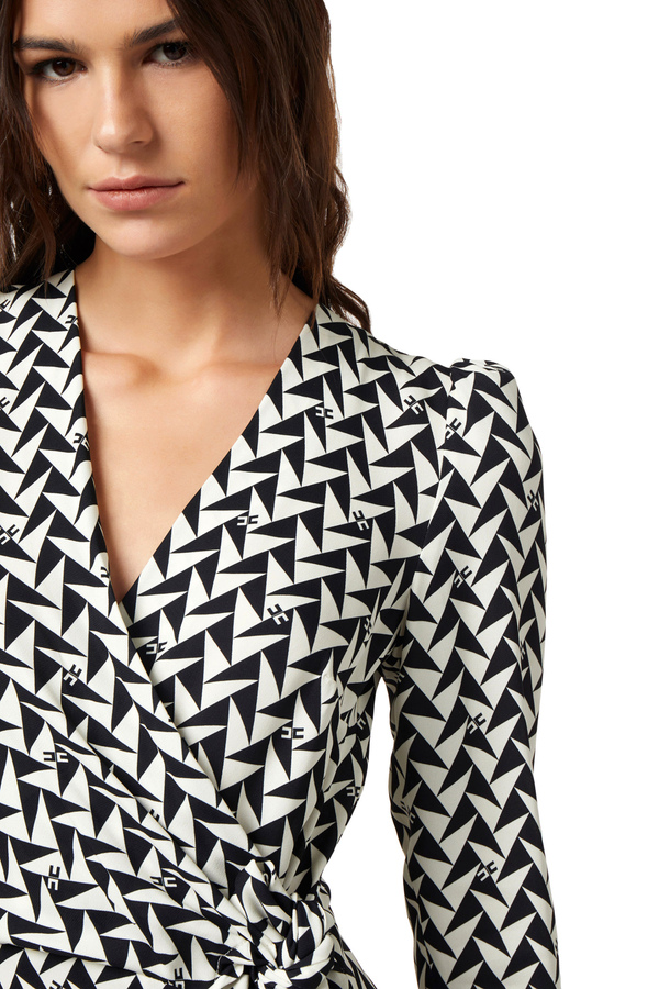 Midi dress in printed viscose georgette fabric - Elisabetta Franchi® Outlet