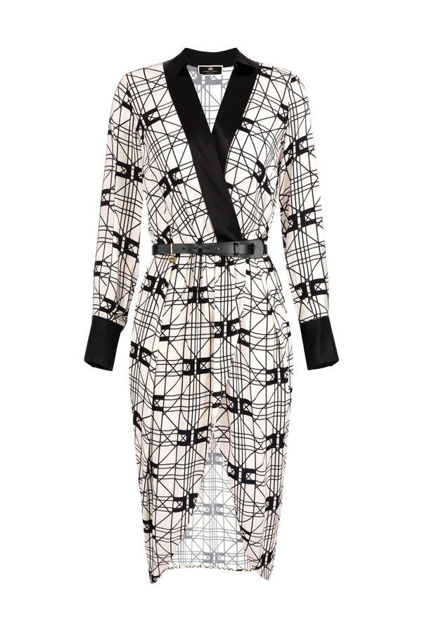 Midi wraparound dress in printed viscose georgette fabric - Elisabetta Franchi® Outlet