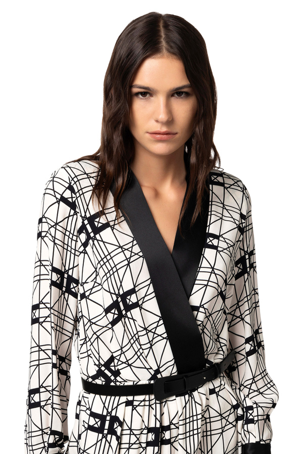 Midi wraparound dress in printed viscose georgette fabric - Elisabetta Franchi® Outlet