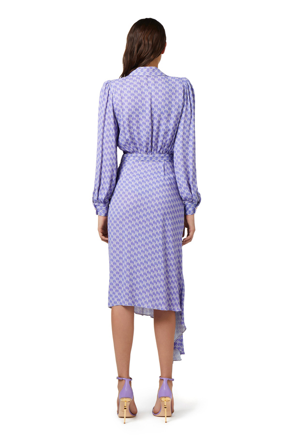 Asymmetric georgette shirt-dress with logo print - Elisabetta Franchi® Outlet