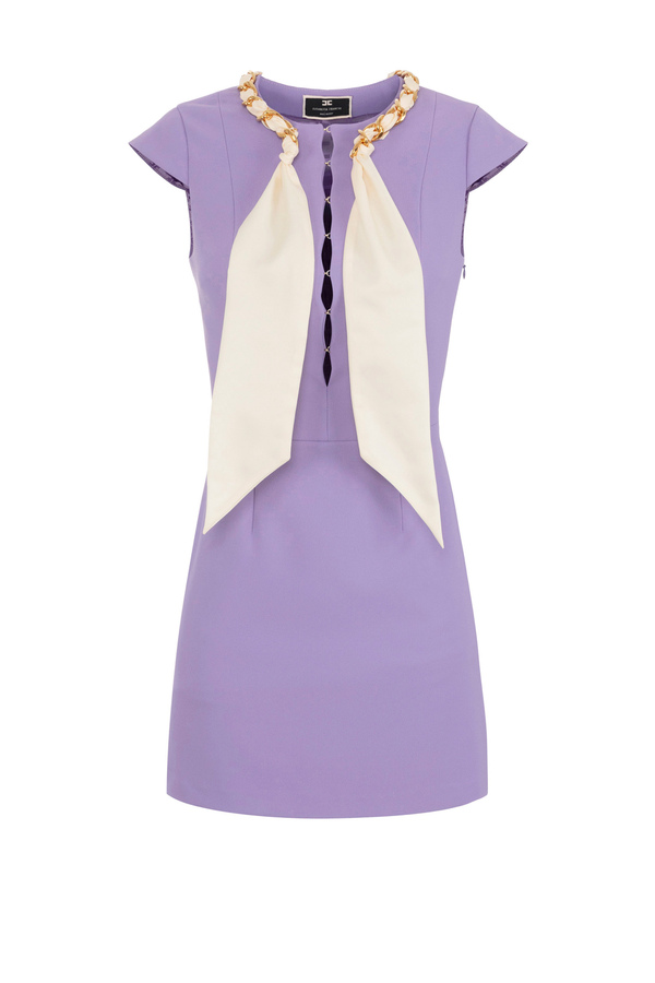 Mini-dress in stretch crêpe with foulard scarf at the neckline - Elisabetta Franchi® Outlet