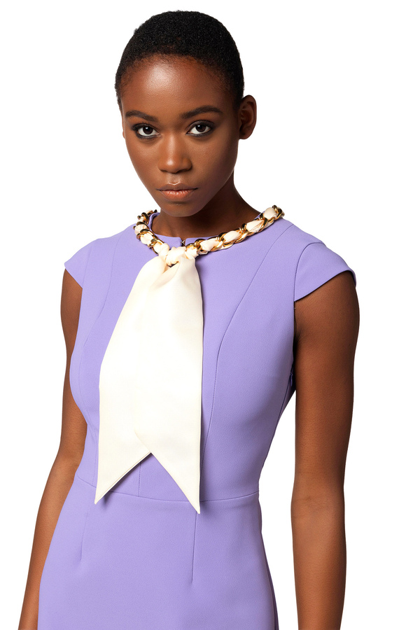Mini-dress in stretch crêpe with foulard scarf at the neckline - Elisabetta Franchi® Outlet