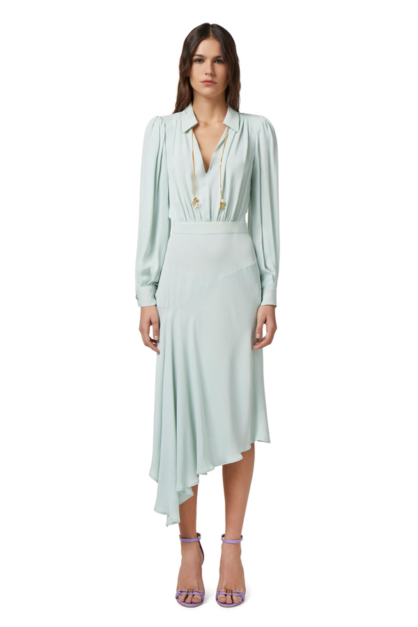 Asymmetrisches Hemdblusenkleid aus Georgette - Elisabetta Franchi® Outlet