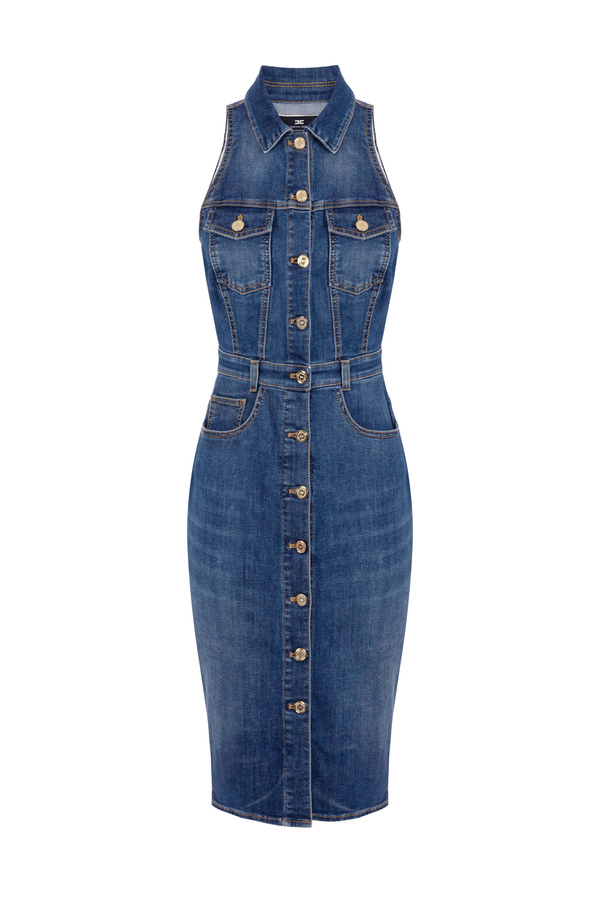 Midi-Kleid aus Denim mit Knopfleiste - Elisabetta Franchi® Outlet
