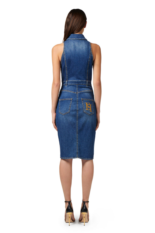 Midi-Kleid aus Denim mit Knopfleiste - Elisabetta Franchi® Outlet