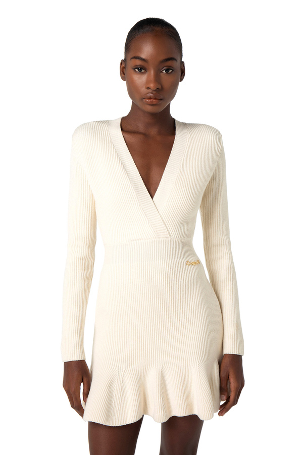 Diamond-patterned knit mini-dress | Elisabetta Franchi® Outlet