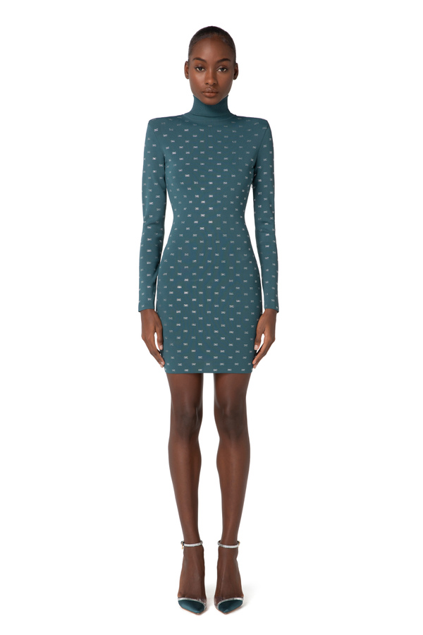 Viscose mini-dress with logo pattern - Elisabetta Franchi® Outlet