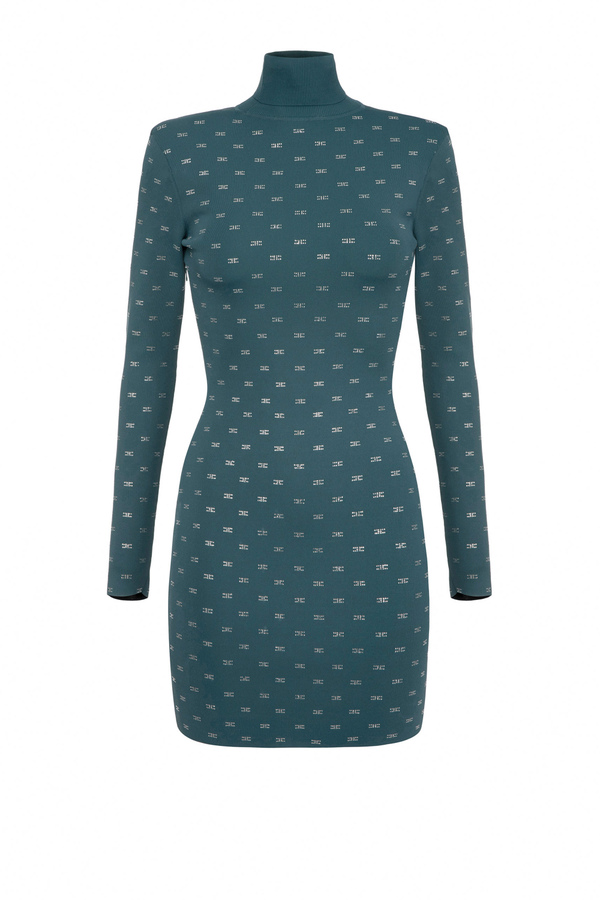 Viscose mini-dress with logo pattern - Elisabetta Franchi® Outlet