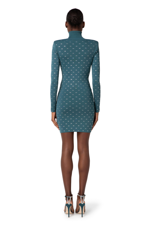 Viscose mini-dress with logo pattern - Elisabetta Franchi® Outlet