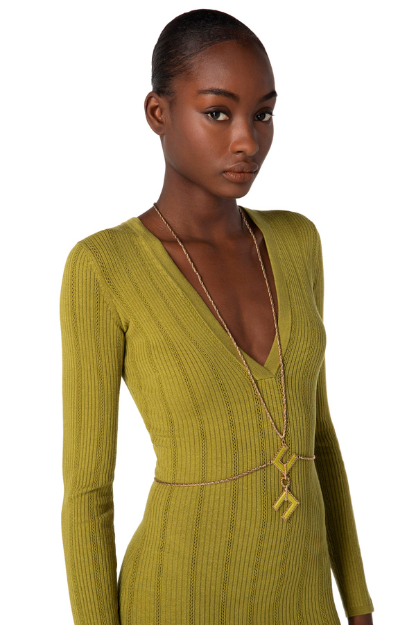 Calf-length knit dress with necklace - Elisabetta Franchi® Outlet