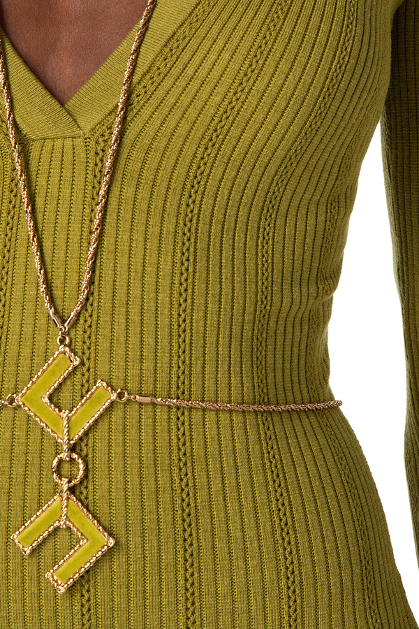 Calf-length knit dress with necklace - Elisabetta Franchi® Outlet