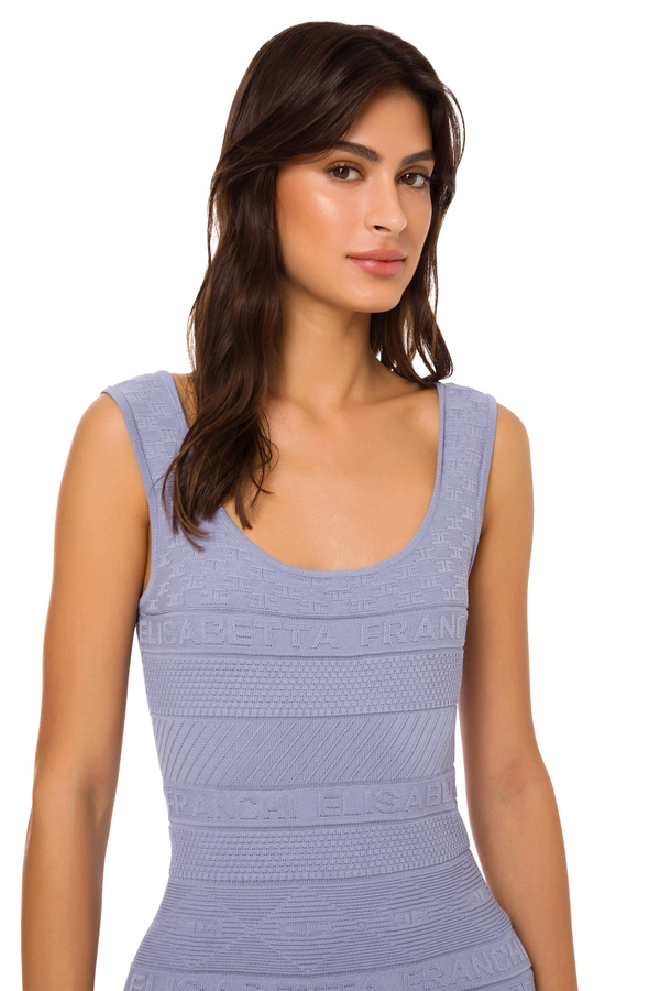 Knit sleeveless sheath dress with logo - Elisabetta Franchi® Outlet