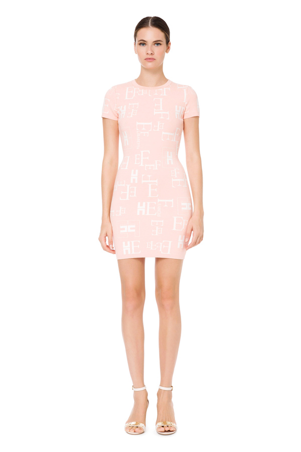 Knitted mini dress with lettering print - Elisabetta Franchi® Outlet