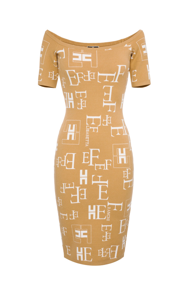 Knit pencil dress with lettering print - Elisabetta Franchi® Outlet