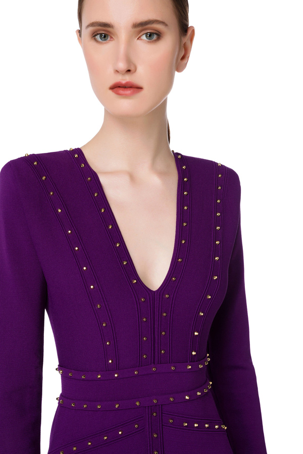 Knit sheath dress with small gold studs - Elisabetta Franchi® Outlet