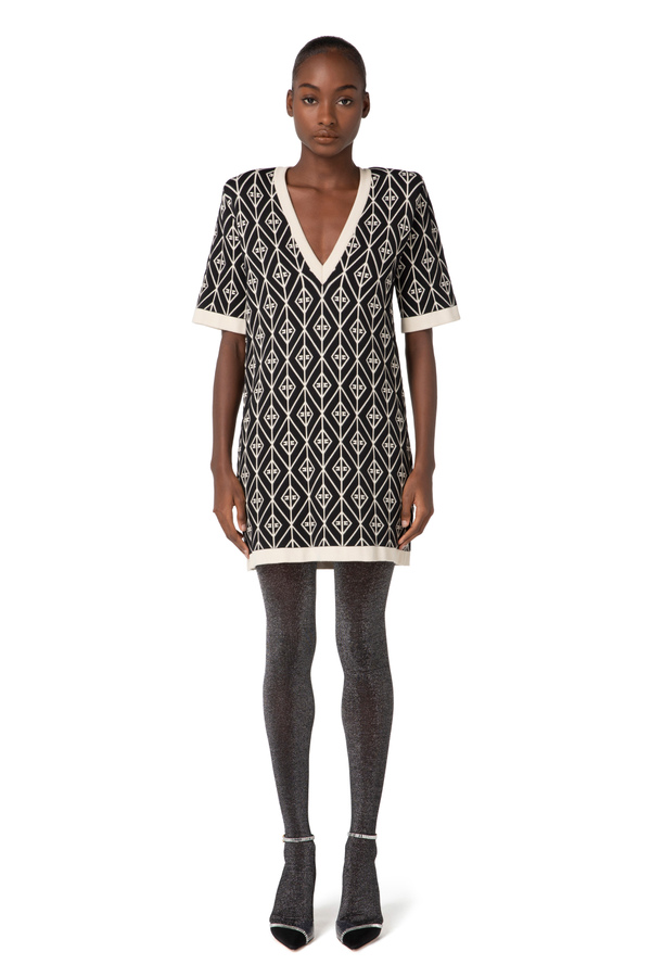 Diamond-patterned knit mini-dress - Elisabetta Franchi® Outlet