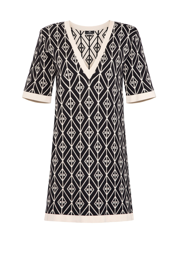Diamond-patterned knit mini-dress - Elisabetta Franchi® Outlet