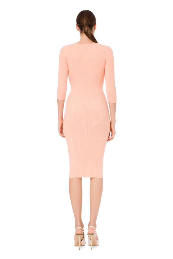 Knit calf-length dress with 3/4 sleeves - Elisabetta Franchi® Outlet