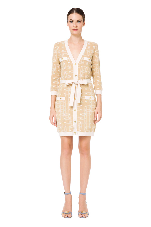 Cardigan with contrasting print and belt - Elisabetta Franchi® Outlet