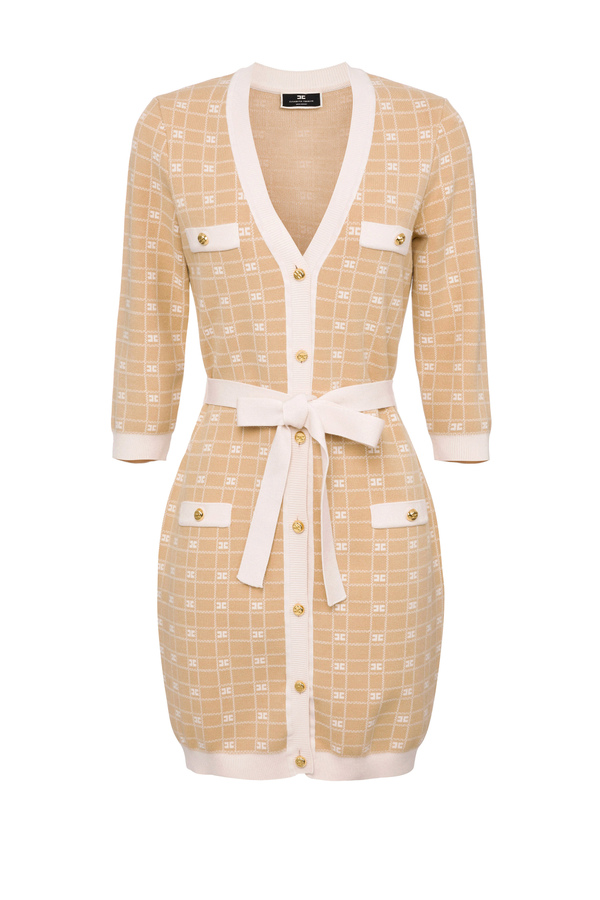 Cardigan avec imprimé contrasté et ceinture - Elisabetta Franchi® Outlet