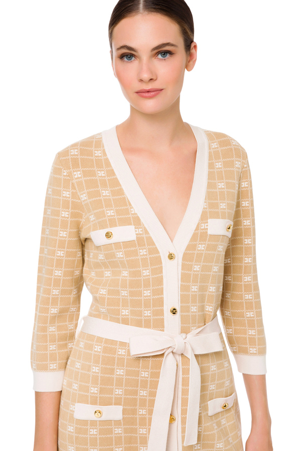 Cardigan with contrasting print and belt - Elisabetta Franchi® Outlet