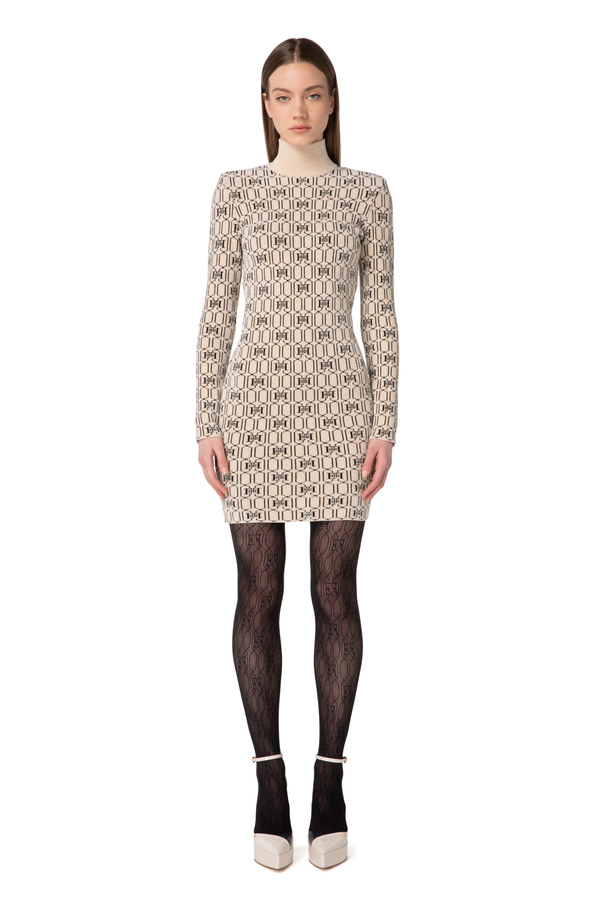 Mini-dress in geometric pattern chenille - Elisabetta Franchi® Outlet