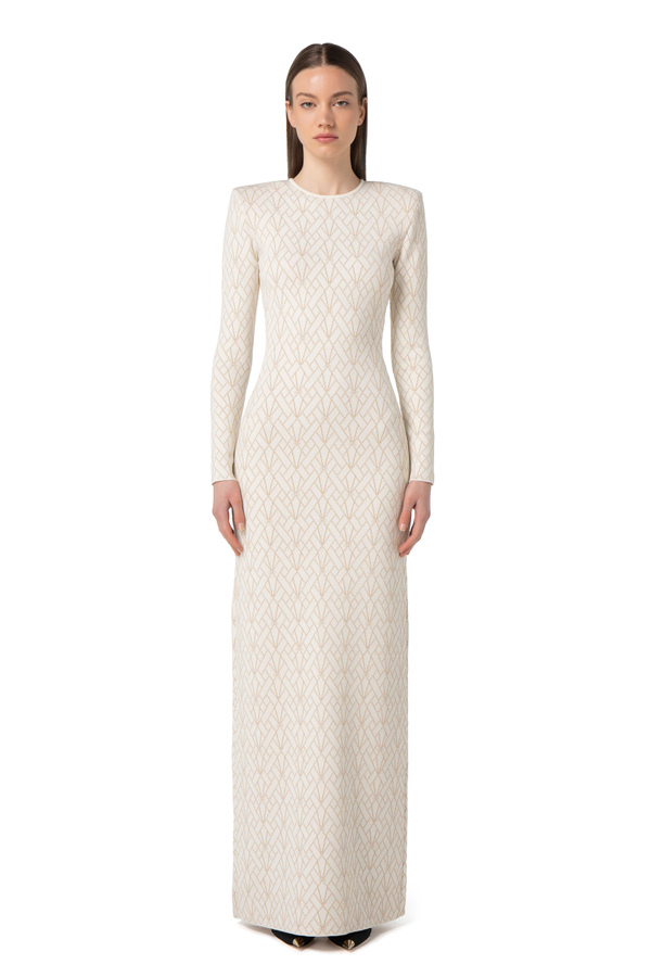 Red carpet dress in viscose and lurex with geometric motif - Elisabetta Franchi® Outlet