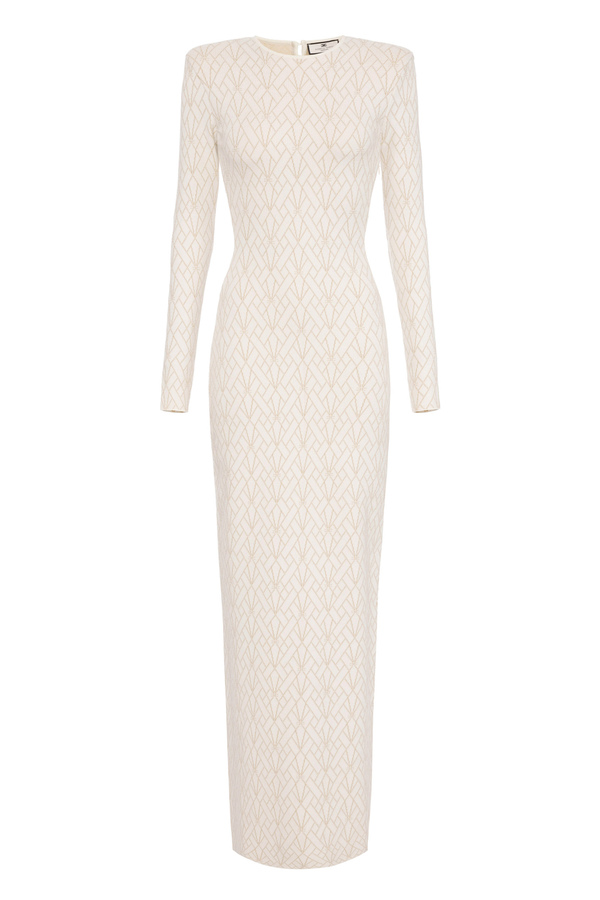 Red carpet dress in viscose and lurex with geometric motif - Elisabetta Franchi® Outlet