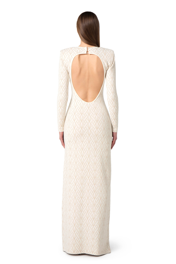 Red carpet dress in viscose and lurex with geometric motif - Elisabetta Franchi® Outlet