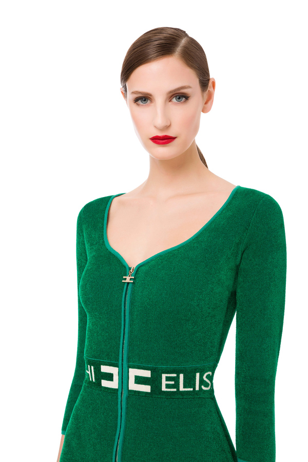 Chenille long sleeved sheath dress with logo - Elisabetta Franchi® Outlet