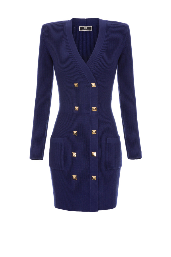 Double-breasted coat dress with studded buttons - Elisabetta Franchi® Outlet