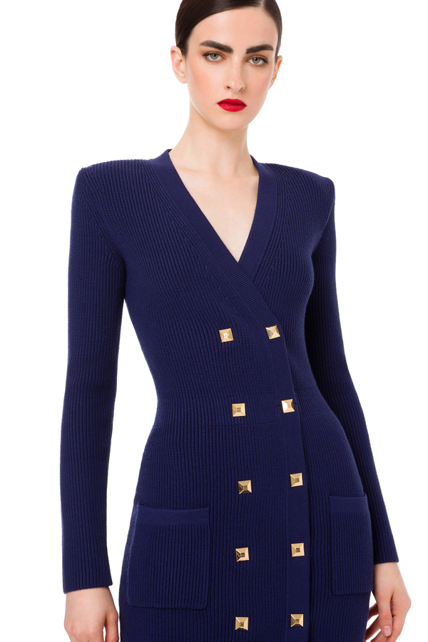 Vestido abrigo cruzado con botones de tachas - Elisabetta Franchi® Outlet