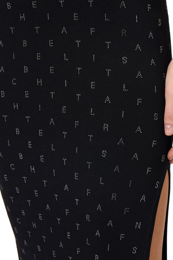 Red Carpet-Kleid aus Viskose mit Strass-Lettering - Elisabetta Franchi® Outlet