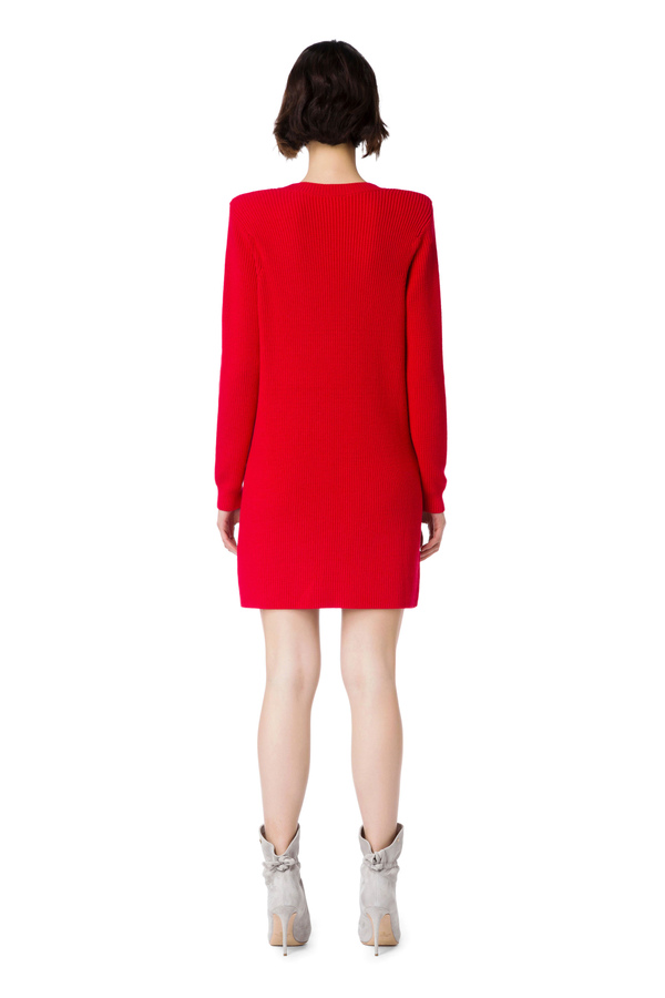 Dress in knit fabric with V-neck and horsebits - Elisabetta Franchi® Outlet