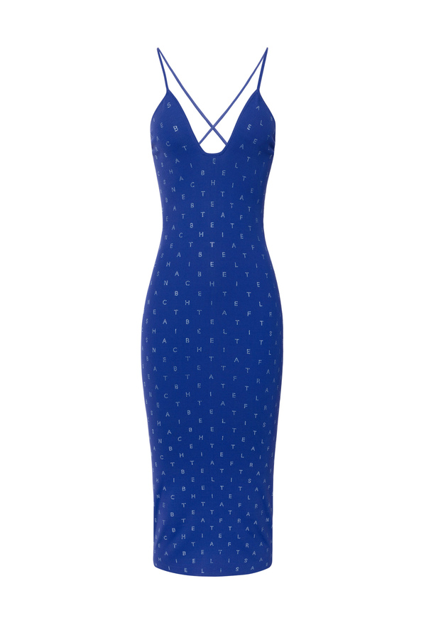 Midi dress in viscose with rhinestone lettering - Elisabetta Franchi® Outlet