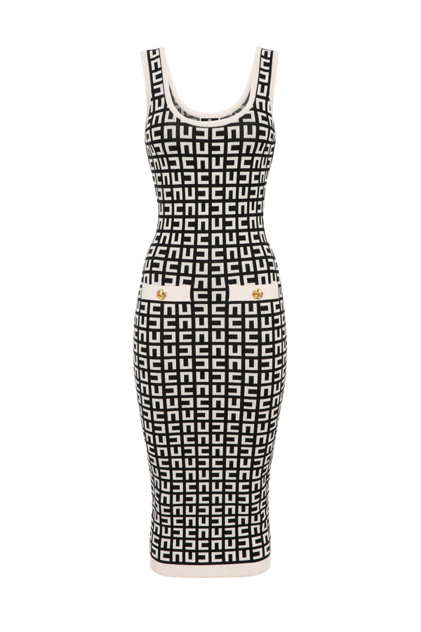 Calf-length dress with maze pattern - Elisabetta Franchi® Outlet