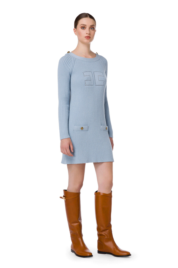 Mini dress in knit fabric and perforated logo - Elisabetta Franchi® Outlet