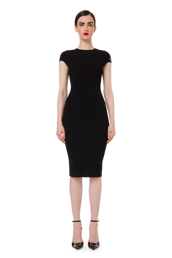 Calf-length dress with crew neck and crossed back - Elisabetta Franchi® Outlet