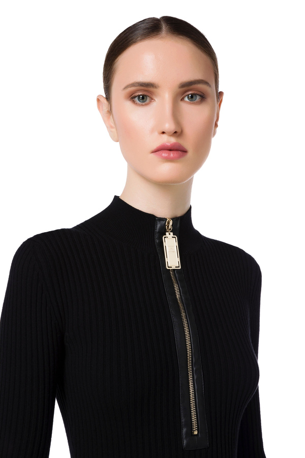Narrow rib knit mini dress with zip - Elisabetta Franchi® Outlet