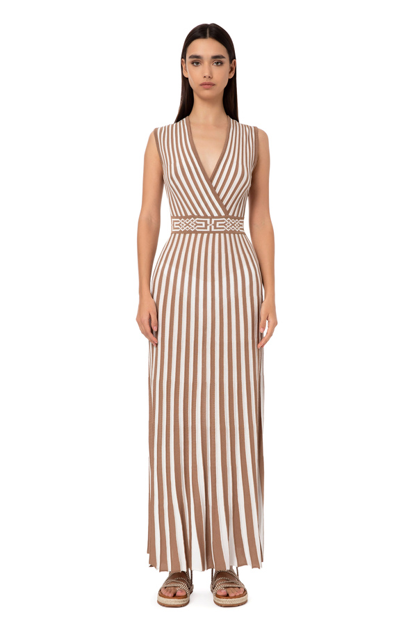 Red carpet dress with two-tone pleated skirt - Elisabetta Franchi® Outlet
