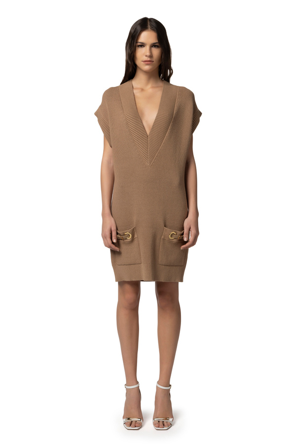 Viscose boxy mini-dress with straps on pockets - Elisabetta Franchi® Outlet