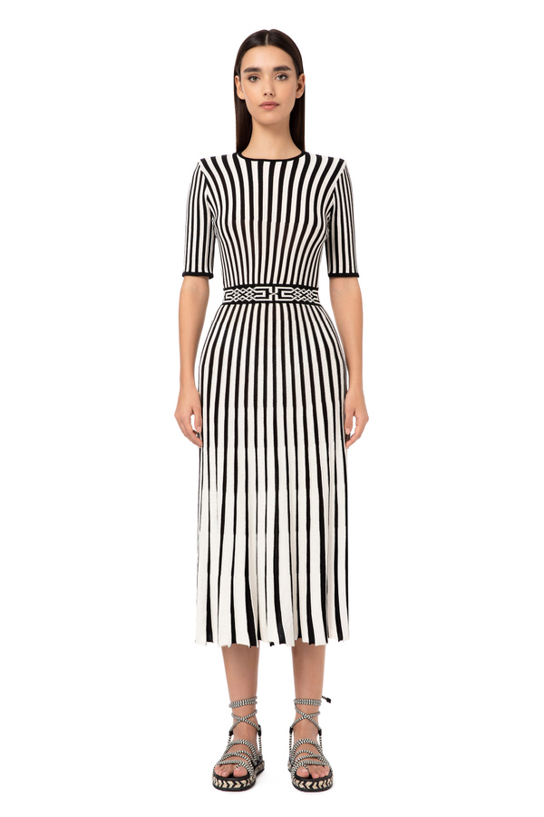 Midi dress with two-tone pleated skirt - Elisabetta Franchi® Outlet