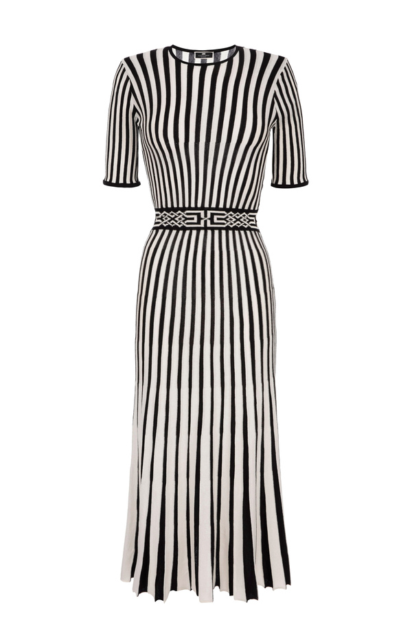 Midi dress with two-tone pleated skirt - Elisabetta Franchi® Outlet