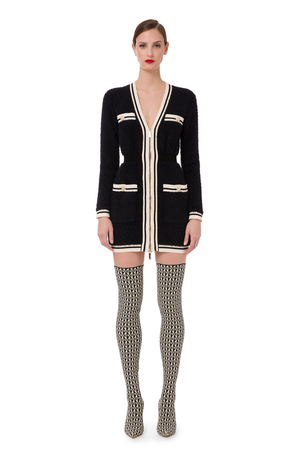 Mini dress in knit fabric with zip and contrasting colour - Elisabetta Franchi® Outlet
