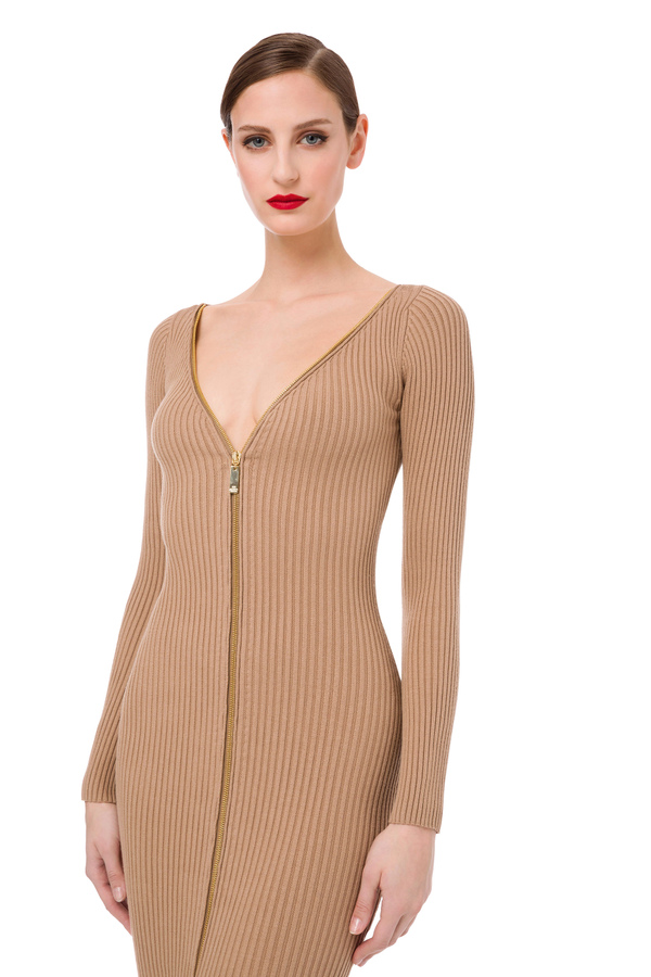 Long sleeve calf-length dress - Elisabetta Franchi® Outlet