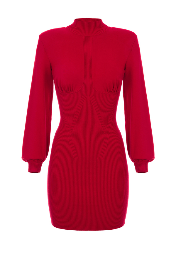 Fine rib mini dress with high collar and breast cups - Elisabetta Franchi® Outlet