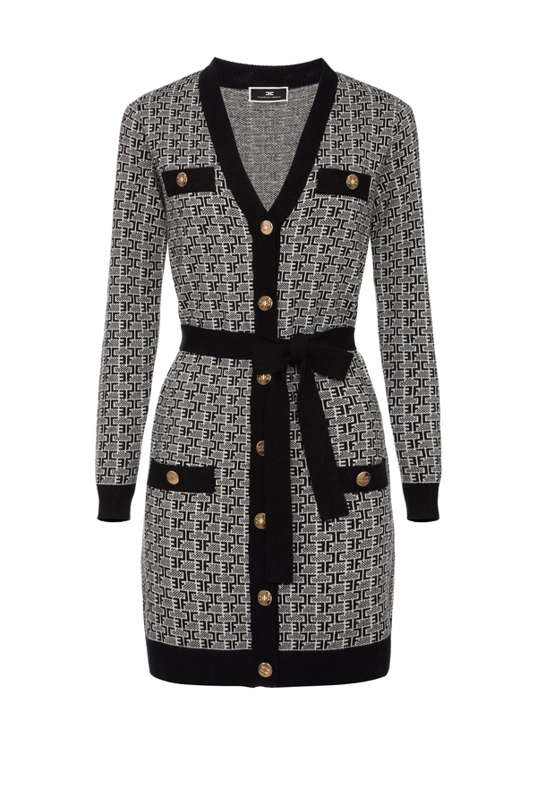 Long Knitted Cardigan With Monogram Lettering - Elisabetta Franchi® Outlet